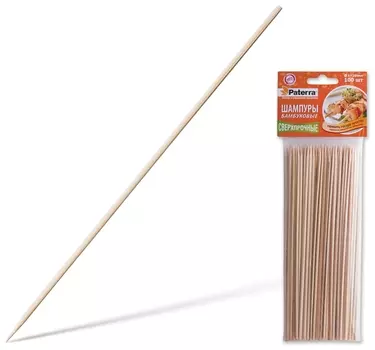 Шампуры для шашлыка Paterra, комплект 100 шт., 200 мм, D=3 мм, бамбуковые, 401-697, 401697