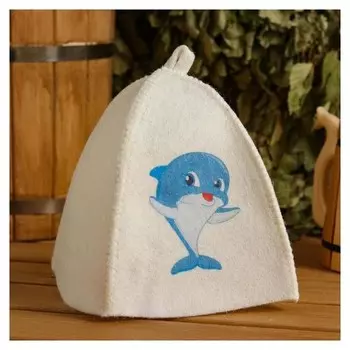 Шапка для бани и сауны детская "Дельфин", с принтом, белая