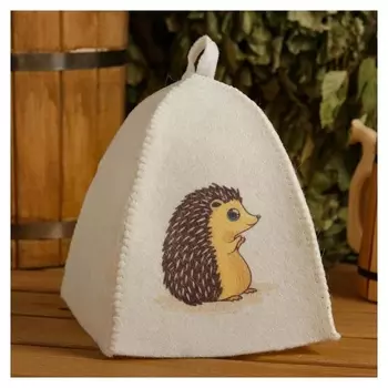 Шапка для бани и сауны детская "Ёжик", с принтом, белая