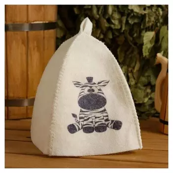 Шапка для бани и сауны детская "Зебра", с принтом, белая