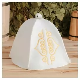 Шапка для бани с вышивкой "Узоры азии" желтый узор