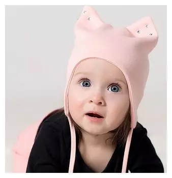 Шапка кошка со стразами, размер 46-50, цвет пудра