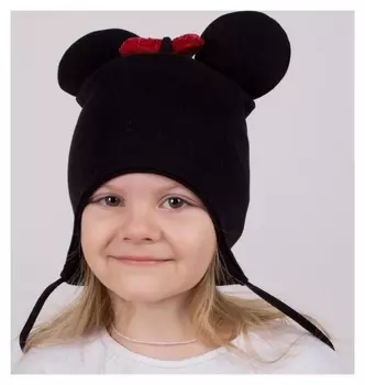 Шапка мышка с завязками, цвет чёрный/принт бантик, размер 42-46