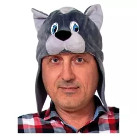 Шапка с ушами взрослая "Кот серый", плюш, р-р. 55-58 см