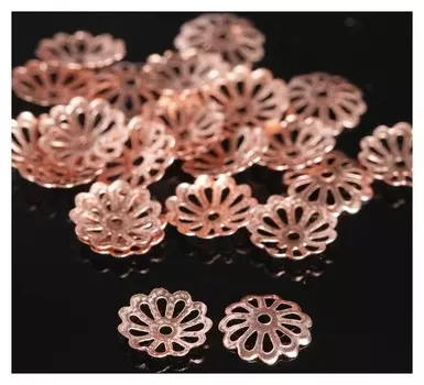 Шапочки для бусин (Набор 100шт), см-008, 1,3х8,5 мм, цвет меди