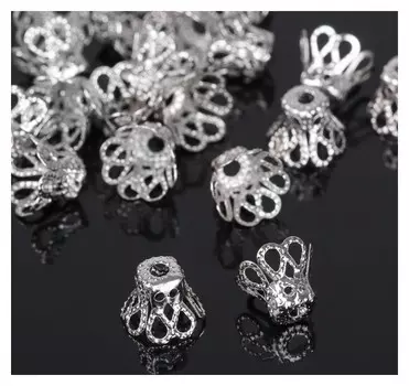 Шапочки для бусин (Набор 50шт), см-091, 8х10 мм, цвет серебро