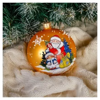 Шар "Дед мороз, снегоурочка и пёс" 8,5 см