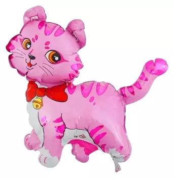 Шар фольгированный 12" Кошечка с бантом для палочки, цвет розовый