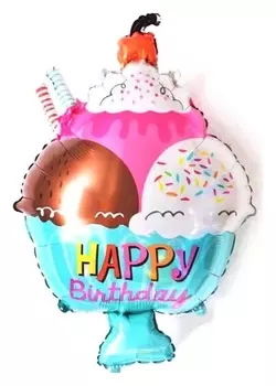 Шар фольгированный 14" «С днём рождения», креманка мороженого, мини