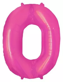 Шар фольгированный 16" цифра 0, индивидуальная упаковка, цвет розовый