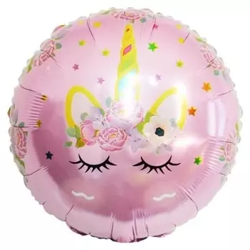 Шар фольгированный 18"круг"цветочный единорог", розовый