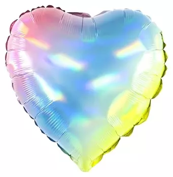 Шар фольгированный 18" «Сердце», светлая радуга, голография