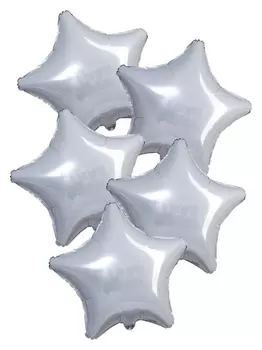Шар фольгированный 19", звезда, набор 5 шт., белый блеск