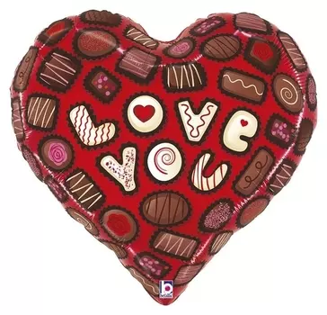 Шар фольгированный 23""люблю тебя", шоколадное сердце