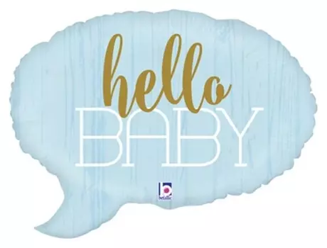Шар фольгированный 24" Hello Baby, спич бабл, фигура, цвет голубой