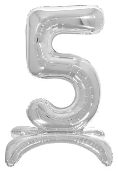 Шар фольгированный 26" «5», на подставке, цвет серебро