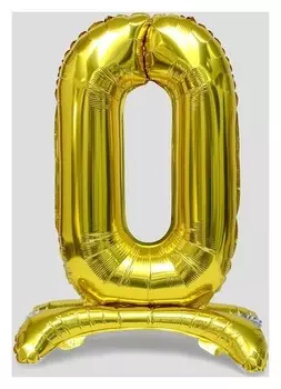 Шар фольгированный 32" «Цифра 0», на подставке, цвет золото