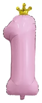 Шар фольгированный 32" «Цифра 1», с короной, мистик фламинго