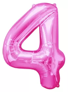 Шар фольгированный 32" Цифра 4, индивидуальная упаковка, цвет розовый