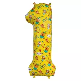 Шар фольгированный 34" «Цифра 1», Три кота, жёлтый, 1 шт. в упаковке