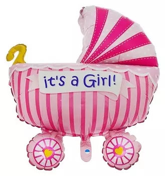 Шар фольгированный 35" «Коляска детская», цвет розовый