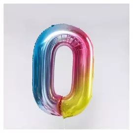 Шар фольгированный 40" «Цифра 0», радуга