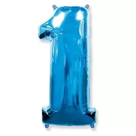 Шар фольгированный 40""цифра 1", цвет голубой