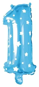 Шар фольгированный 40" Цифра 1, цвет голубой, звёзды