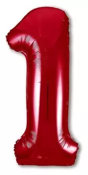 Шар фольгированный 40" «Цифра 1», цвет красный, Slim