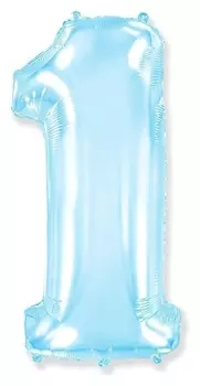 Шар фольгированный 40 "Цифра 1" голубой, Pastel Blue