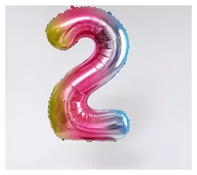 Шар фольгированный 40" «Цифра 2», радуга