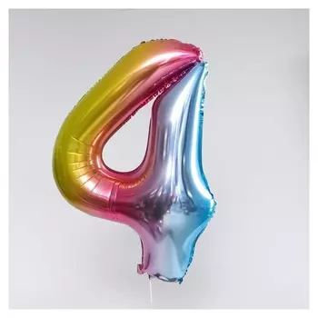Шар фольгированный 40" «Цифра 4», радуга
