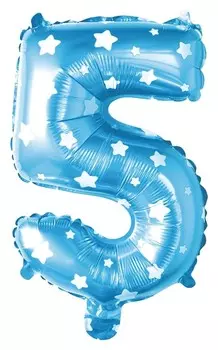 Шар фольгированный 40" Цифра 5, цвет голубой, звёзды