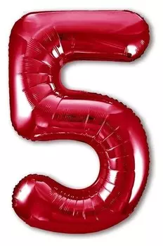 Шар фольгированный 40" «Цифра 5», цвет красный, Slim