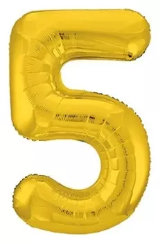 Шар фольгированный 40" «Цифра 5», цвет золото, Slim