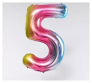 Шар фольгированный 40" «Цифра 5», радуга
