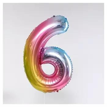 Шар фольгированный 40" «Цифра 6», радуга