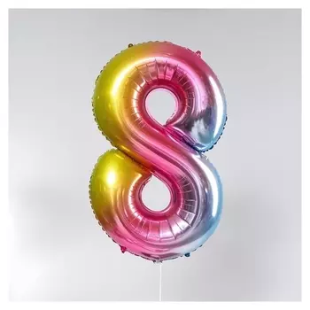 Шар фольгированный 40" «Цифра 8», радуга