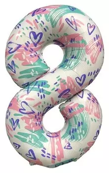 Шар фольгированный 40" цифра 8 Slim нежный паттерн