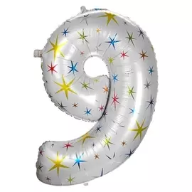 Шар фольгированный 40" «Цифра 9», разноцветные звёзды