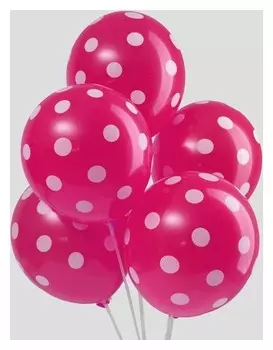 Шар латексный 12""Горох", набор 5 шт., цвет фуксии