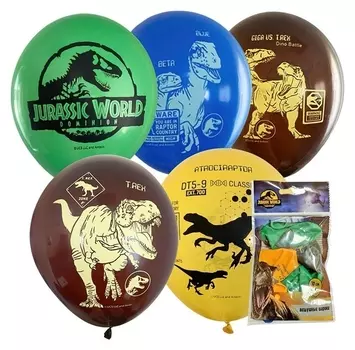 Шар латексный 12""Мир юрского периода", рис., набор 5 шт.