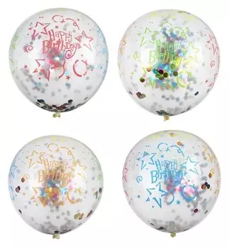 Шар латексный 12""С днем рождения", сердце, конфетти, бумага, набор 5 шт