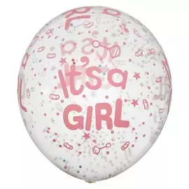 Шар латексный 12""С рождением девочки", пенопласт, набор 5 шт, прозрачный