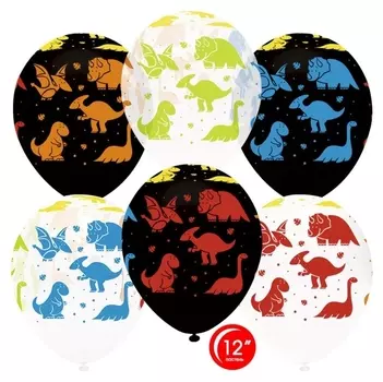 Шар латексный 12 «Яркие динозаврики», флуоресцентный, 5-сторонний, набор 25 шт.