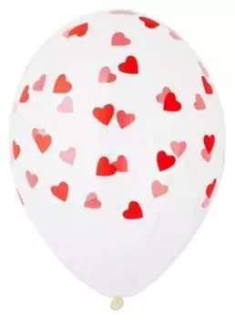 Шар латексный 14" «Сердца красные», кристалл, шелкография, набор 25 шт.
