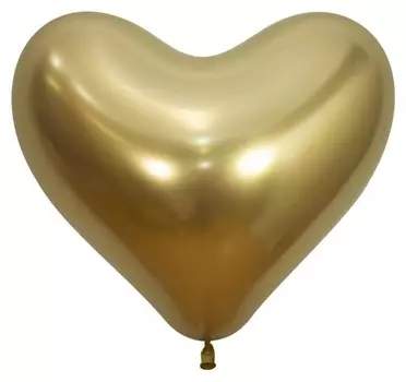 Шар латексный 14", сердце, Reflex, хром, набор 50 шт., золото (970)
