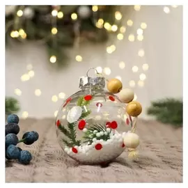 Шар пластик D-8 см "Пора чудес" снег ёлочка ягодки, прозрачный