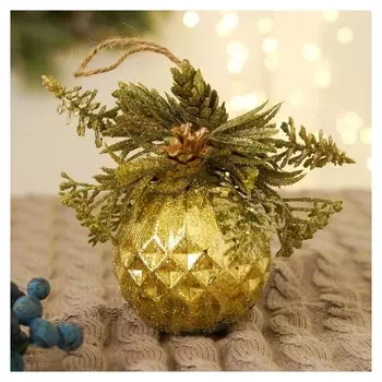 Шар пластик D-8 см "Валенсия" грани шишка ягоды, золото