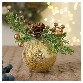 Шар пластик D-8 см "Валенсия" паутинка ягодки иней веточки, золото
